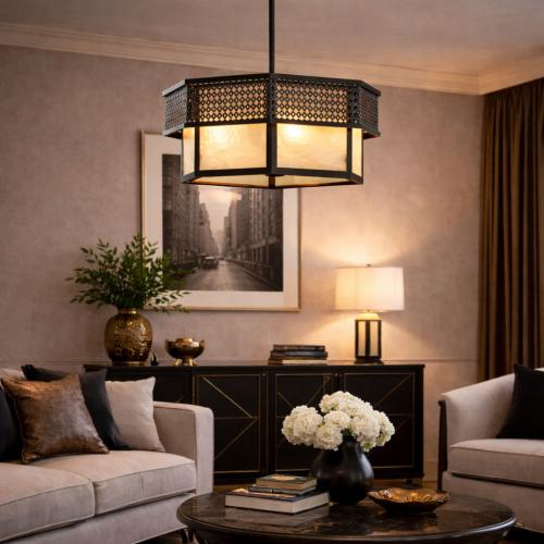 Lampada a Sospensione di Lusso con Finitura Bronzo Rotonda e Vetro Satinato di Luxury Group International