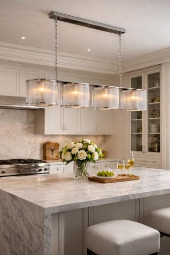 Luxury Round 4 lights Chrome Finish Island Modern Crystal Chandelier with Fluted Glass by Luxury Group International