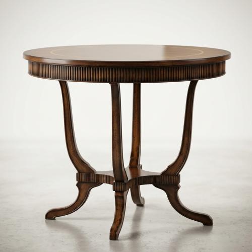 Luxury Round Coffee Table with Fluted Apron Detailing & Sculpted Four-Leg Pedestal Base Front View by Luxury Group International