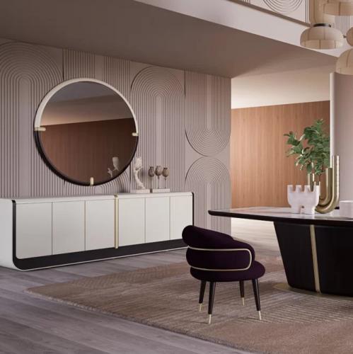 Luxury Round Cream / Black wall Mirror by Luxury Group International