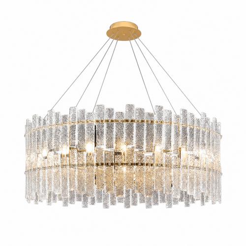 Luxury Round Crystal Drum Chandelier with Layered Textured Glass Design by Luxury Group International