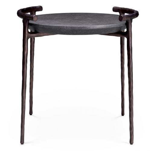 Luxury Round Grey Marble Top Bronze Finish Side Table For living room Grey/bronze by Luxury Group International