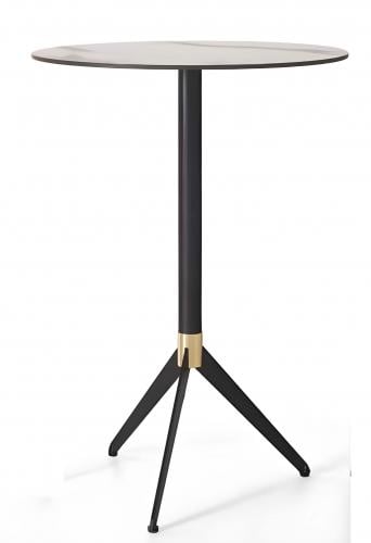 Luxury Round Marble Top Bar Table on Black Tripod Base with Gold Accents by Luxury Group International