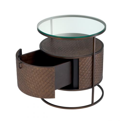 Luxury Round Oak Veneer Bronze Glass Nightstand by Luxury Group International