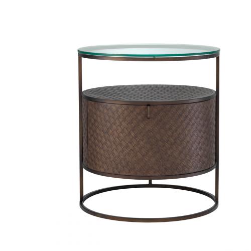 Luxury Round Oak Veneer Bronze Glass Nightstand by Luxury Group International