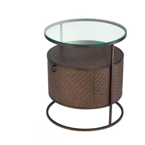 Luxury Round Oak Veneer Bronze Glass Nightstand by Luxury Group International