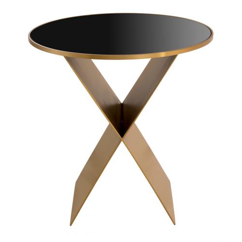 Luxury Round Stainless Steel Table with Glass Top X Base Side Table Brass / Black by Luxury Group International