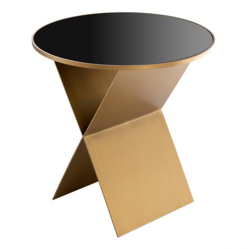 Luxury Round Stainless Steel Table with Glass Top X Base Side Table Brass / Black by Luxury Group International