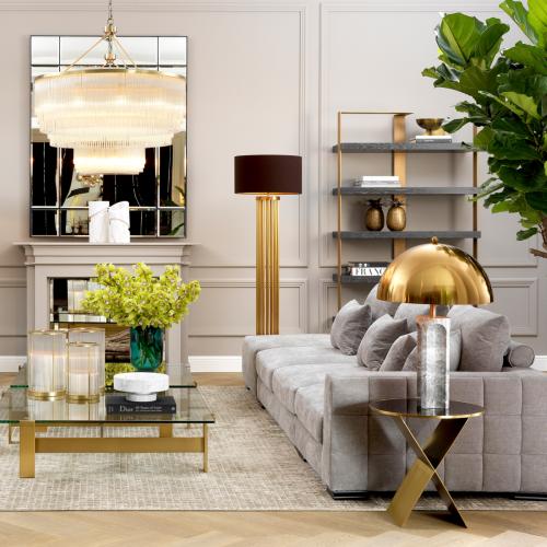 Luxury Round Stainless Steel Table with Glass Top X Base Side Table Brass / Black by Luxury Group International