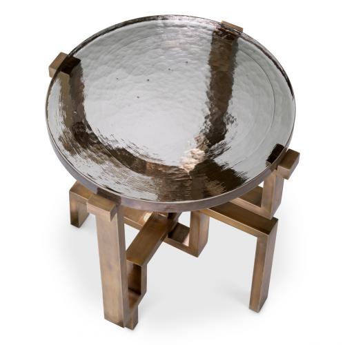 Luxury Round Vintage Brass Finish Handmade Glass Top Side Table by Luxury Group International