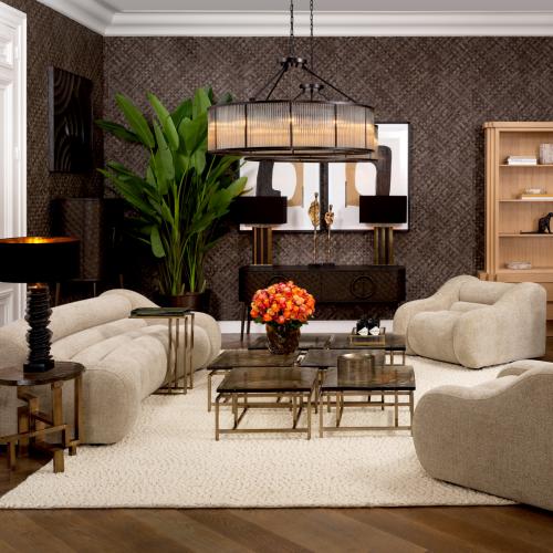 Luxury Round Vintage Brass Finish Handmade Glass Top Side Table by Luxury Group International
