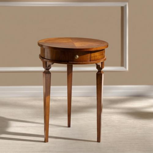 Luxury Round Wooden Side Table with Drawer Storage and Tapered Classical Legs Front View by Luxury Group International