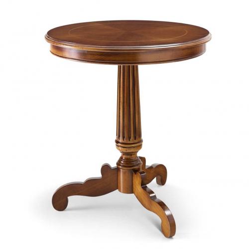 Luxury Round Wooden Side Table with Pedestal Base and Inlaid Veneer Top Front View by Luxury Group International