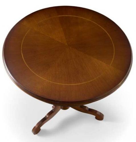 Luxury Round Wooden Side Table with Pedestal Base and Inlaid Veneer Top Top View by Luxury Group International