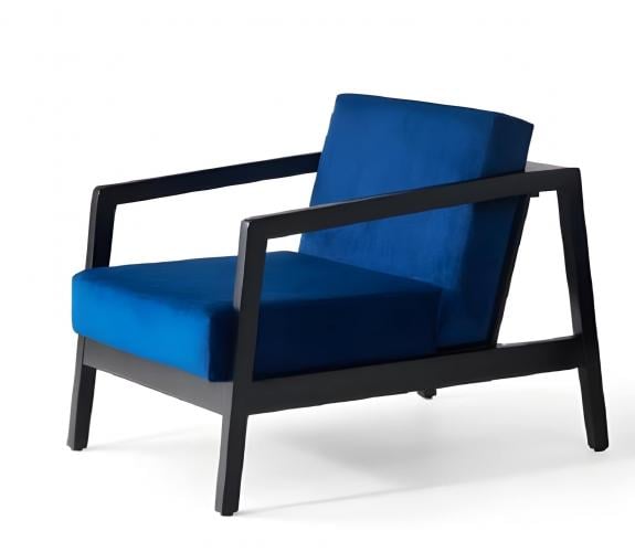 Luxuriöser königsblauer Samt-Sessel mit schwarzem architektonischem Holzrahmen von Luxury Group International