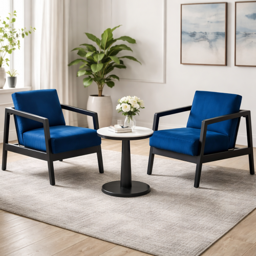 Luxury Royal Blue Velvet Upholstered Armchair with Black Architectural Wood Frame by Luxury Group International