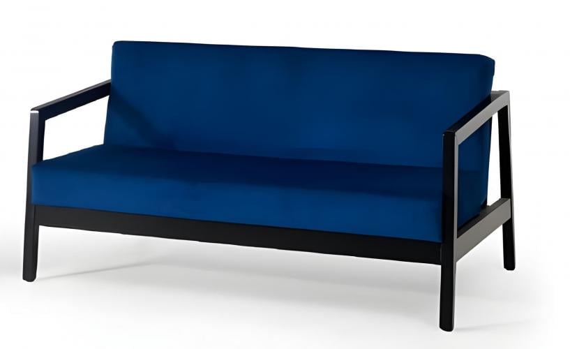 Luxuriöses, königsblaues, gepolstertes Sofa mit schwarzem, linearem Holzrahmen - 2-Sitzer von Luxury Group International