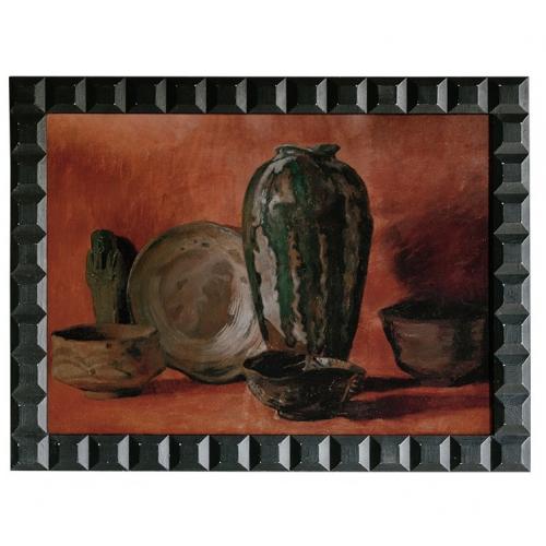 Luxury Rustic Still Life Wall Art in Terracotta Brown Canvas with Ceramic Vase by Luxury Group International