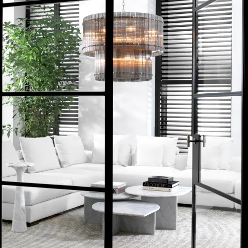 Luxury Sculpted Pedestal White Marble Side Table for Living Room by Luxury Group International