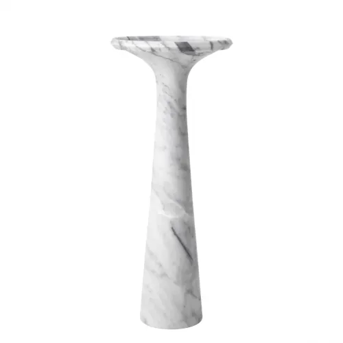 Luxury Sculpted Pedestal White Marble Side Table for Living Room by Luxury Group International