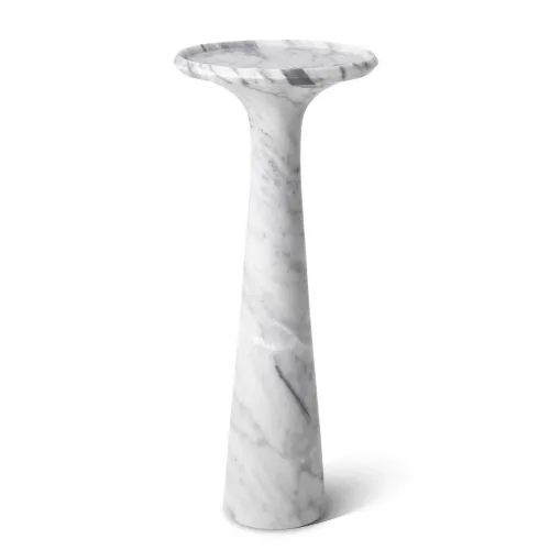Luxury Sculpted Pedestal White Marble Side Table for Living Room by Luxury Group International