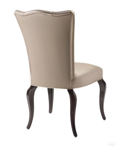 Luxury Sculpted Wingback Upholstered Dining Chair in Champagne Beige with Dark Walnut Cabriole Legs by Luxury Group International