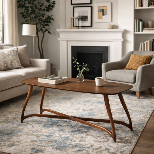 Luxury Sculpted Wooden Coffee Table with Curved Architectural Base by Luxury Group International