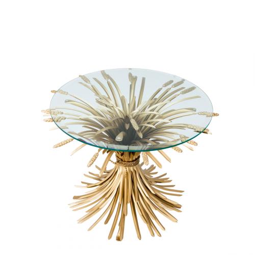 Luxury Sheaf Brass Base Clear Glass Side Table by Luxury Group International