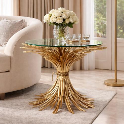 Luxury Sheaf Brass Base Clear Glass Side Table by Luxury Group International