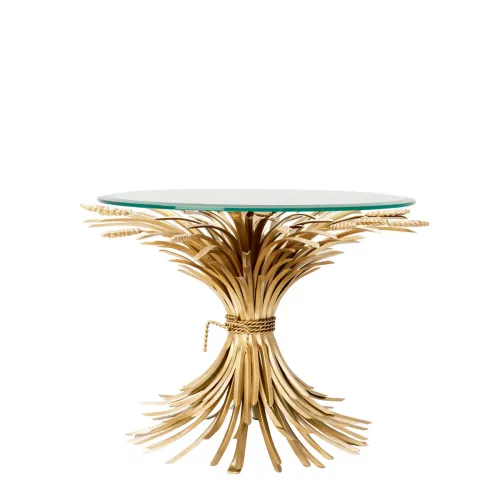 Luxury Sheaf Brass Base Clear Glass Side Table by Luxury Group International