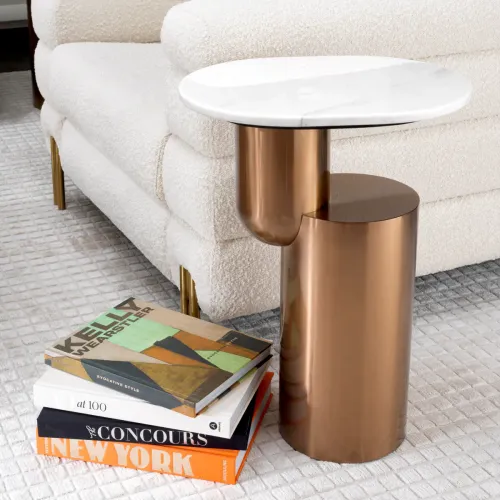 Luxury Side Table With Marble Table Top White / Copper by Luxury Group International