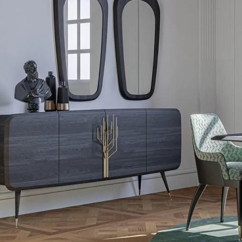 Luxury sideboard black / antique brass 220 x 55 x H. 98 cm - Solid wood cabinet with 4 doors Lifestyle View by Luxury Group International