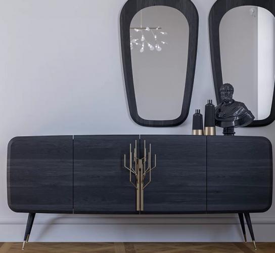 Luxury sideboard black / antique brass 220 x 55 x H. 98 cm - Solid wood cabinet with 4 doors by Luxury Group International