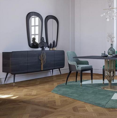 Luxury sideboard black / antique brass 220 x 55 x H. 98 cm - Solid wood cabinet with 4 doors by Luxury Group International