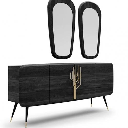 Luxury sideboard black / antique brass 220 x 55 x H. 98 cm - Solid wood cabinet with 4 doors by Luxury Group International
