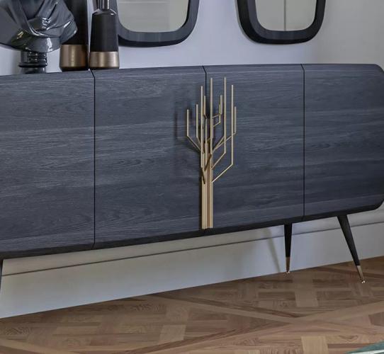 Luxury sideboard black / antique brass 220 x 55 x H. 98 cm - Solid wood cabinet with 4 doors by Luxury Group International