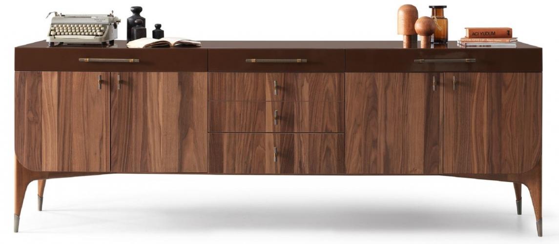 Mobile Buffet di Lusso in Legno Scuro Marrone con 6 Cassetti e 4 Ante per la Conservazione Vista frontale di Luxury Group International