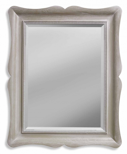 Luxury Silver Baroque Wall Mirror with Curved Scalloped Frame and Beaded Inner Border Front View by Luxury Group International