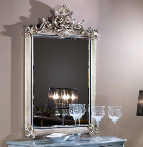 Luxury Silver Baroque Wall Mirror with Gold Finish Crown Top and Sculpted Leaf Corners – 143 CM by Luxury Group International