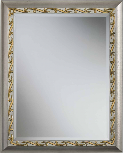 Luxury Silver Baroque Wall Mirror with Gold Ornate Carved Leaf Scrolls and Decorative Border Front View by Luxury Group International