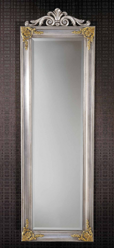Luxury Silver Baroque Wall Mirror with Sculpted Gold Leaf Corners and Imperial Crown Crest - 191 CM by Luxury Group International