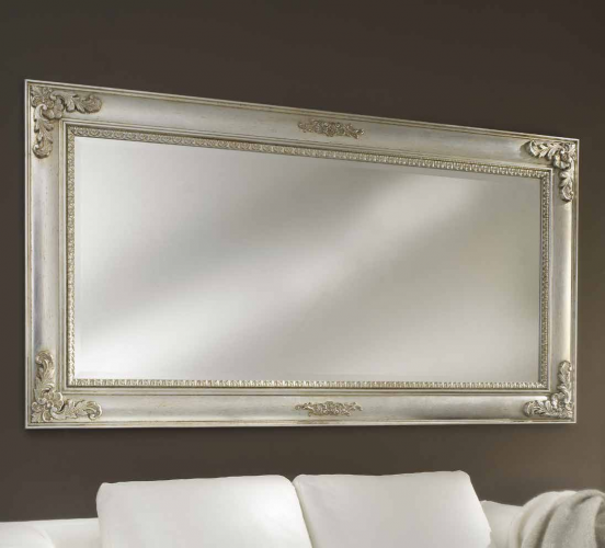 Luxury Silver Baroque Wall Mirror with Sculpted Leaf Corners and Central Ornamental Crest Detailing - 187 CM by Luxury Group