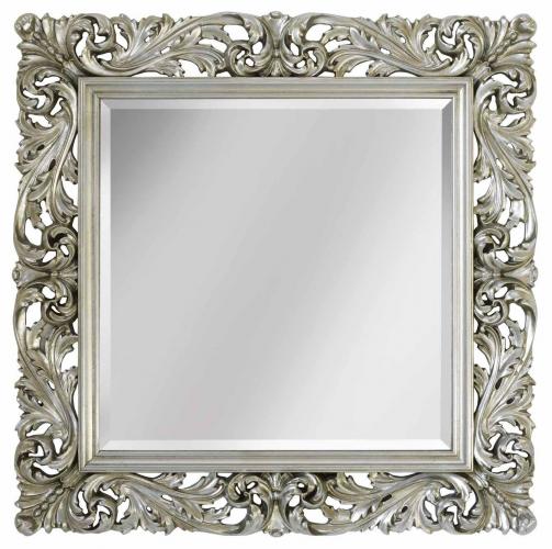 Luxury Silver Baroque Wall Mirror with Sculpted Open Leaf Frame and Layered Inner Border - Baroque Mirror Front View by Luxury Group International