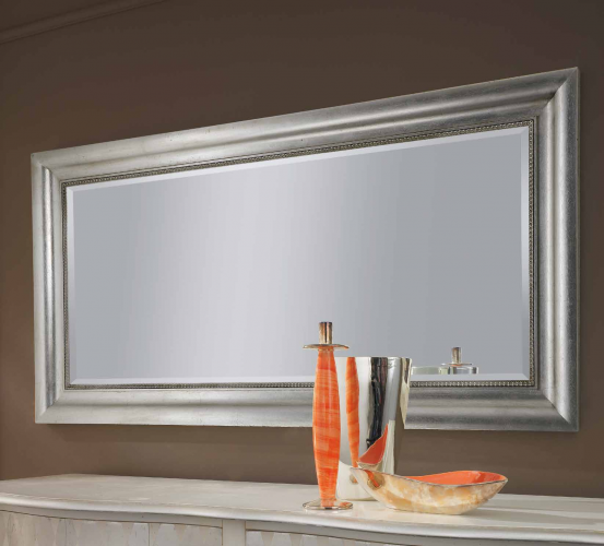 Luxury Silver Beveled Frame Baroque Wall Mirror with Refined Inner Bead Border - 185 CM by Luxury Group International