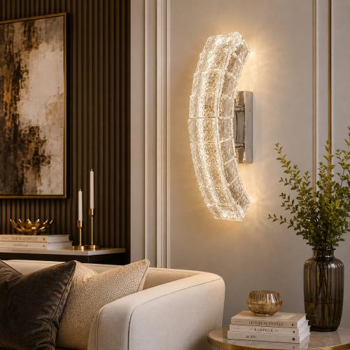 Applique Murale Courbée en Cristal Argenté de Luxe avec Éclairage LED pour Intérieurs Contemporains par Luxury Group International