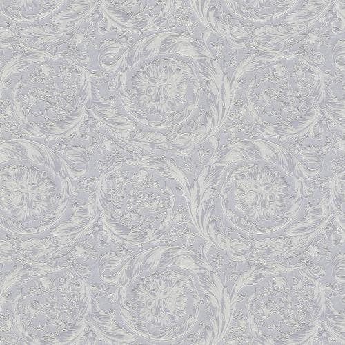 Versace Silver/Grey Glossy Floral Pattern Baroque Non-Woven Wallpaper by Luxury Group International