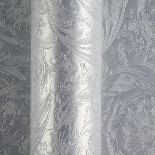 Versace Luxury Silver & Grey Glossy Floral Pattern Baroque Non-Woven Wallpaper by Luxury Group International