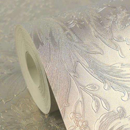 Versace Silver Pearl Shimmer Damask Metallic Floral Versace Wallpaper by Luxury Group International