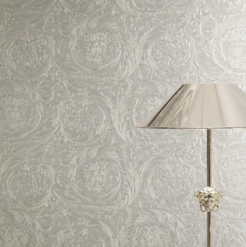 Versace Silver Pearl Shimmer Damask Metallic Floral Versace Wallpaper by Luxury Group International