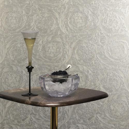 Versace Silver Pearl Shimmer Damask Metallic Floral Versace Wallpaper by Luxury Group International